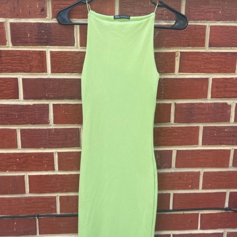 Zara Long Maxi Elegant Green Sleeveless Dress Women’s XS
